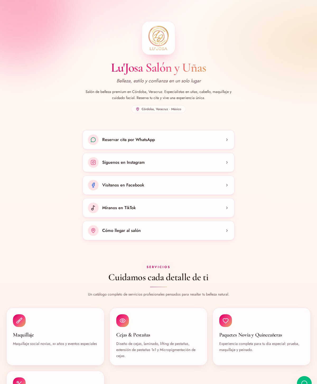 Sitio web diseñado por Limska Studios para Lu'Josa Salón y Uñas